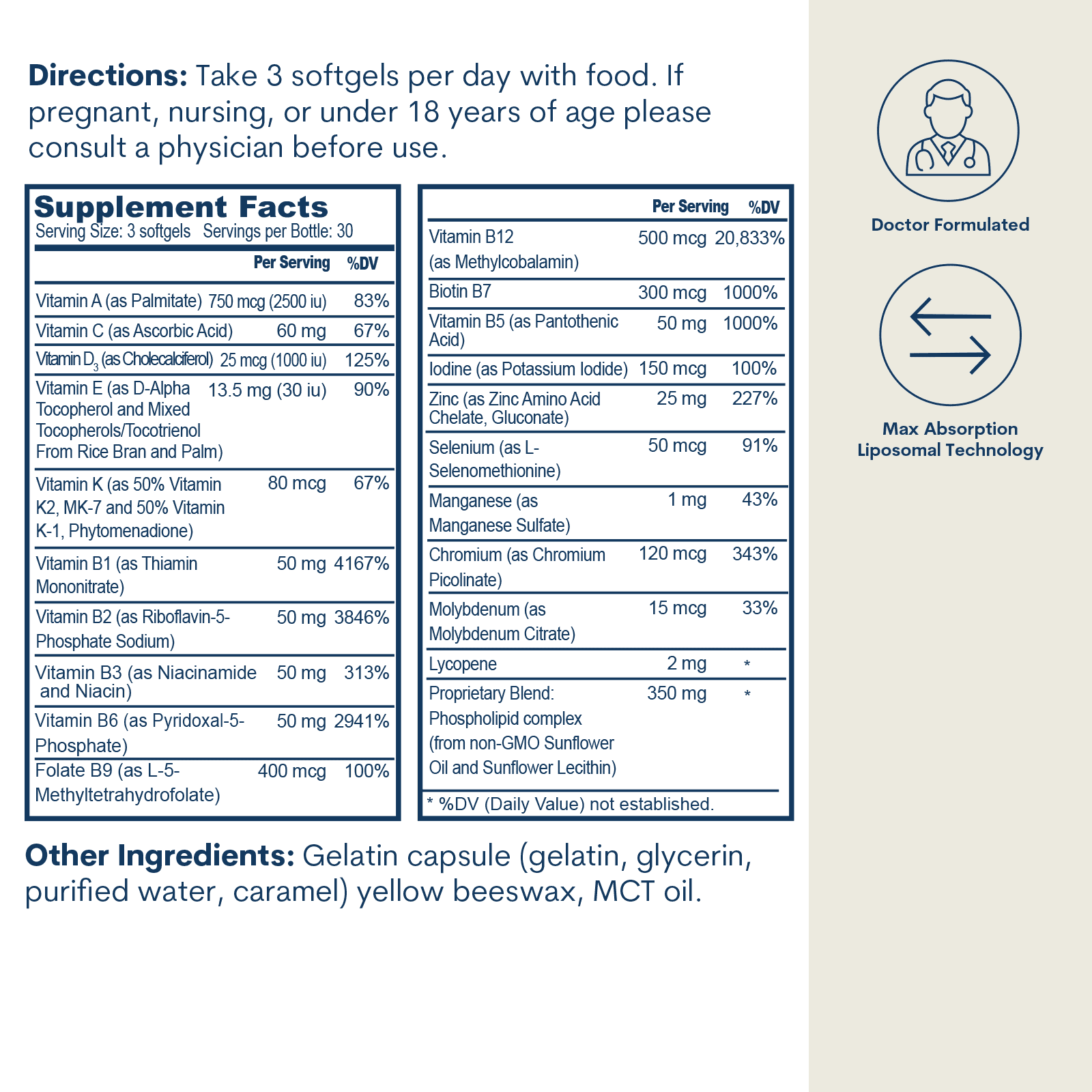 Liposomal Active B-Complex Multivitamin Softgels with Minerals