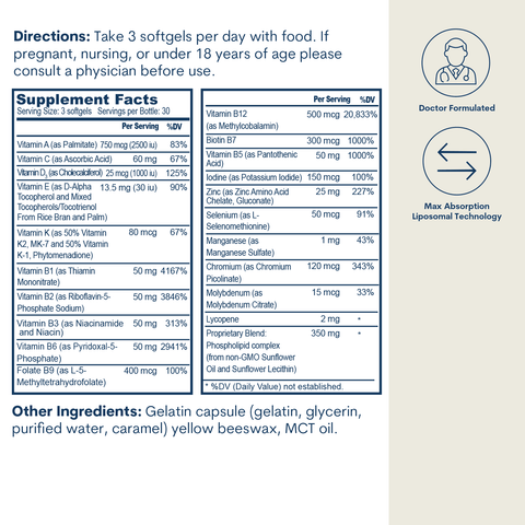 Liposomal Active B-Complex Multivitamin Softgels with Minerals