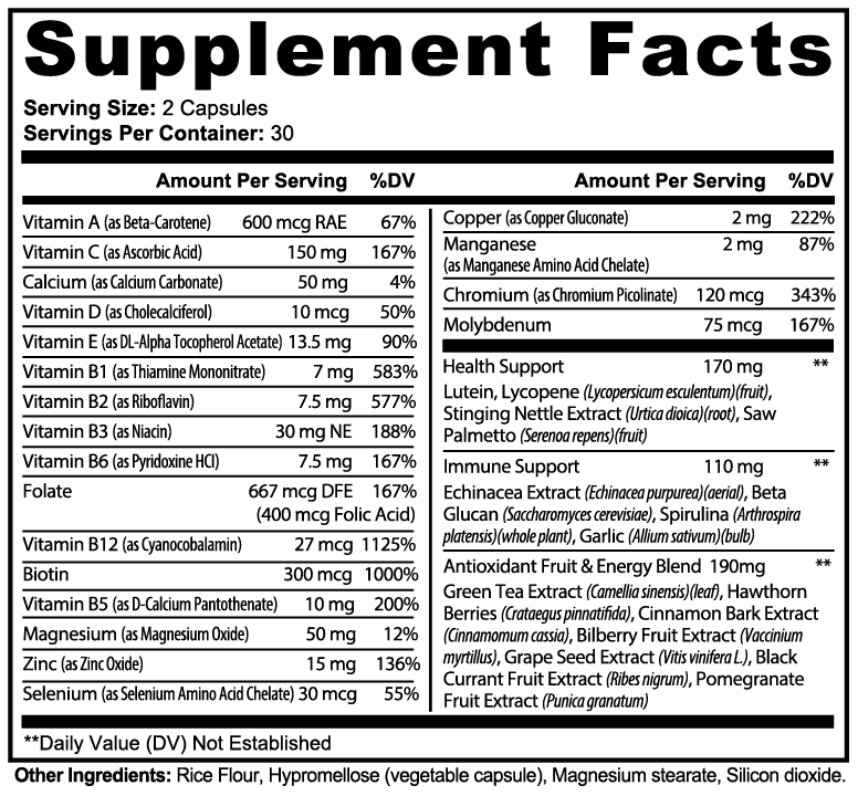 Complete Multivitamin and Immunity Boost Supplement Capsules