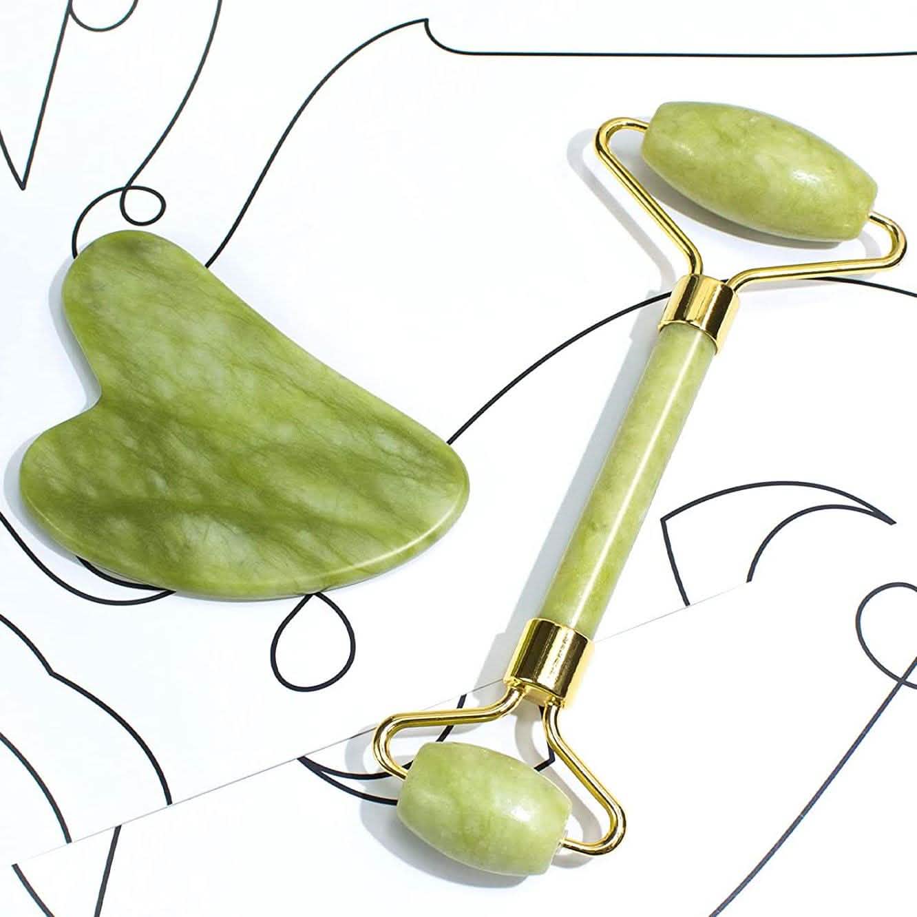 Jade Roller and Gua Sha Facial Beauty Tool Set